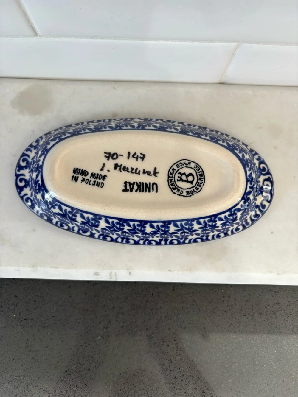 Ceramic Decorative Serving Dish - Blue and White Oval